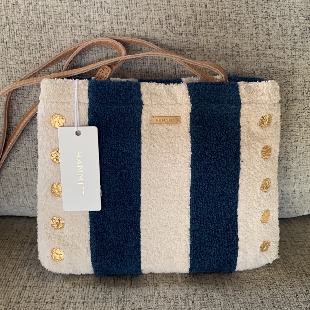 Hammitt Cream and Navy Striped Shoulder Bag with Gold Accents NWT